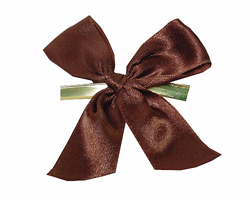 Bow ready made No 710 double face satin 25mm clipband 60mm brown