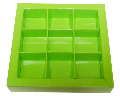 Windowbox 100x100x19mm 9 division vert pomme laqué 