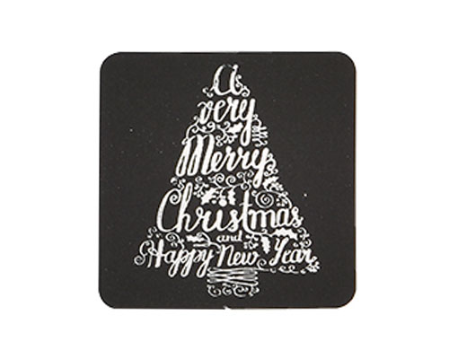 label xmastree text black/silver 40x40mm rol/500st