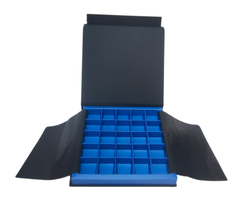 Flip flap box L166xW166xH19mm black ocean blue