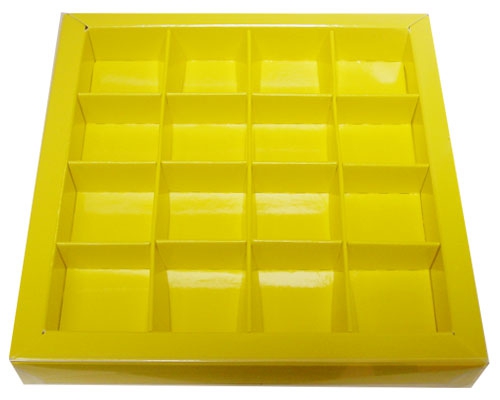 Windowbox 133x133x19mm 16 division jaune laqué