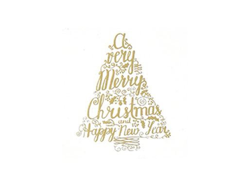 label xmastree text white/gold 40x40mm rol/500st