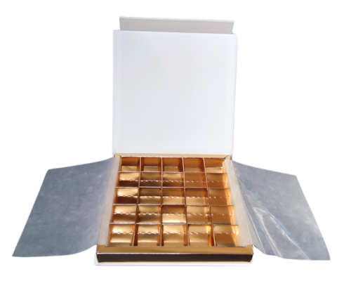 Flip flap box L166xW166xH19mm white goldshine
