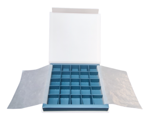 Flip flap box L166xW166xH19mm white sea blue