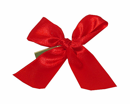 Bow ready made No 306 double face satin 25mm clipband 60mm red