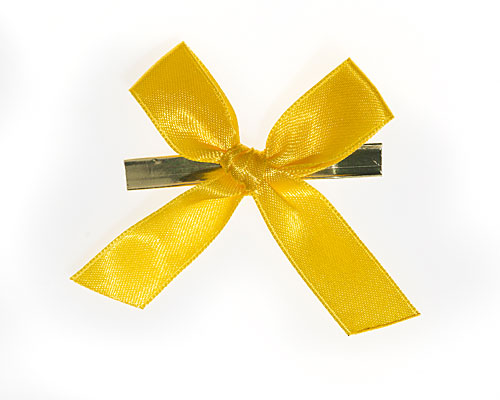 Bow ready made No 007 double face satin 15mm clipband 60mm yellow